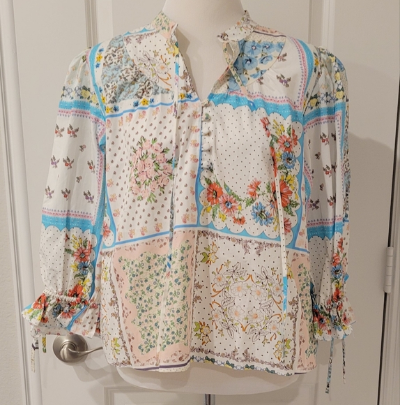 Nwt! Hunter Bell Anthropologie Rory Patchwork Blouse. Sz. Xl - Picture 4 of 9